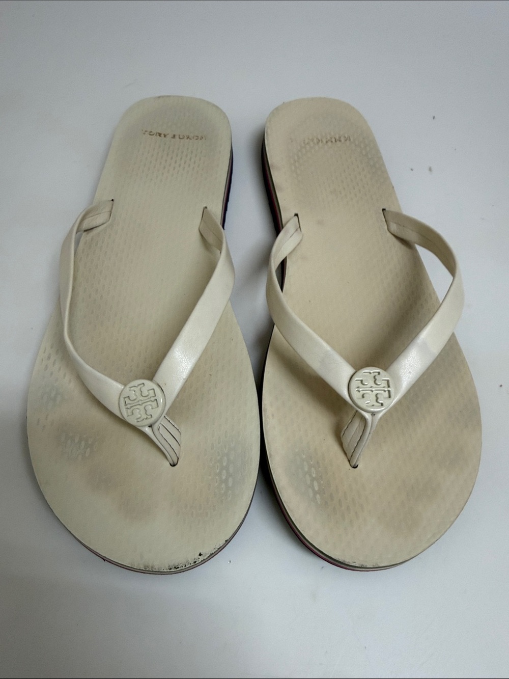 Tory Burch Cream Logo Thong Sandals
